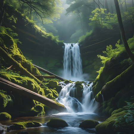 Beautiful waterfall in the forest. Mountain stream. Nature composition.の素材