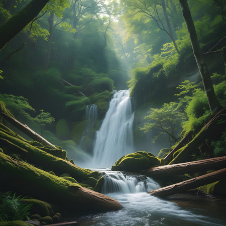 Beautiful waterfall in the forest. Soft focus and beautiful light.の素材