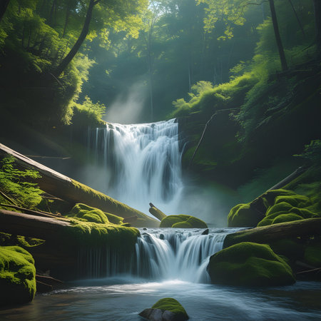 Beautiful waterfall in the forest. Long exposure photo with long exposure.の素材