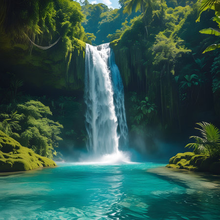 Beautiful waterfall in a tropical forest. 3D Rendering.の素材