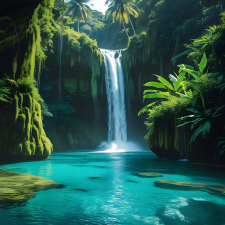 Waterfall in the jungle. Waterfall in the rainforest.の素材