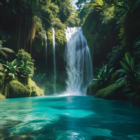Beautiful waterfall in the jungle. Tropical waterfall in deep forest.の素材