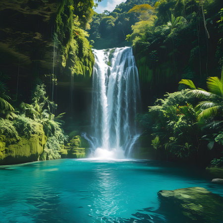 Beautiful waterfall in tropical forest. Waterfall in the jungle.の素材