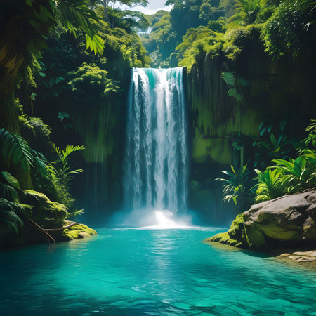 Tropical waterfall in the rainforest. Nature landscape background.の素材