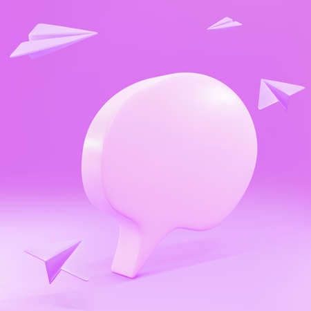 3d Pink speech bubble message and pink planes on pink background.