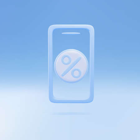3d blue phone and percent discount icon isolated on blue background.