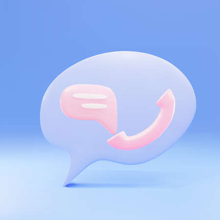 3d call center icon and bubble talk on blue background. Talking with service call support hotline and call center icon 3d concept.のイラスト素材