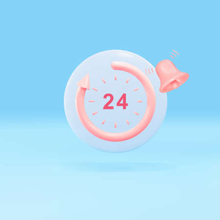 3d Speech bubble and 24 hours watch with arrow. Support service, help, chatting, working hours concept.のイラスト素材