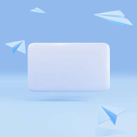 3d blue Speech bubble message and blue planes.