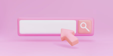 3d Search bar template for website. Navigation search for browser. Realistic arrow, cursor.のイラスト素材