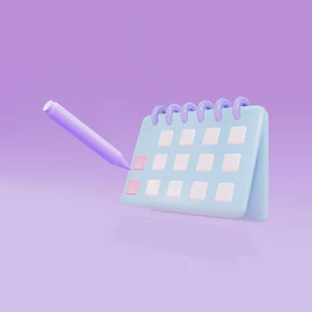 Minimal 3d calendar icon and pencil.のイラスト素材