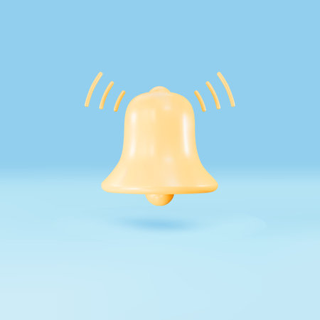3D yellow Notification bell on blue background.