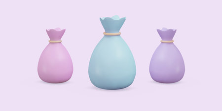 3d money bag on lilac background.