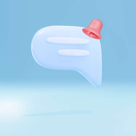 3D Minimal magenta chat bubble on blue background with reminder, push notification icon.