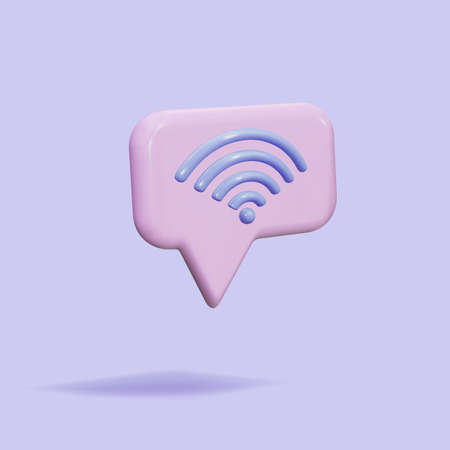 3d minimal pink chat bubble on purple background with Wi-Fi icon.