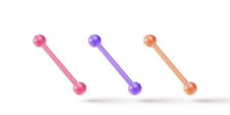 3d realistic set of piercing jewelry, barbell with balls.