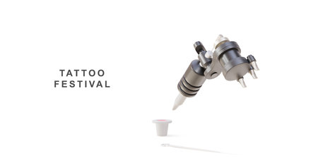 3d tattoo festival poster tattoo machine, Tattoo Needles and tattoo plastic jar.のイラスト素材
