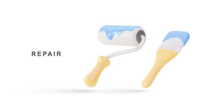 3d realistic Paint roller and Paint brush.のイラスト素材