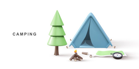 3d realistic concept - camping.のイラスト素材