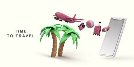 suitcase and plane. travel online booking service on mobile.のイラスト素材
