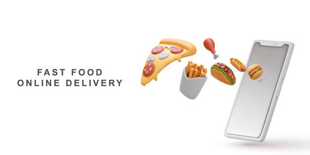 3d realistic fast food online delivery.のイラスト素材