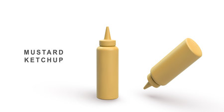 3d realistic two mustard ketchup on white background.のイラスト素材