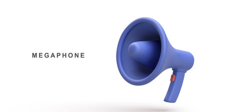 3d Realistic of blue megaphone speaker isolated on white background.のイラスト素材