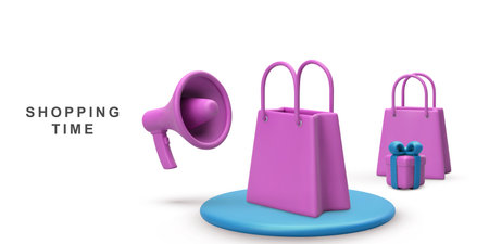 3d realistic Banner for online shopping.のイラスト素材