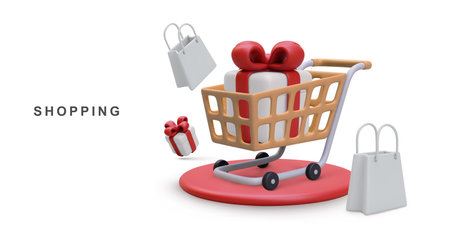 3d realistic shopping banner store isolated on white background.のイラスト素材