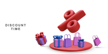 3d realistic Banner for discount time on white background.のイラスト素材