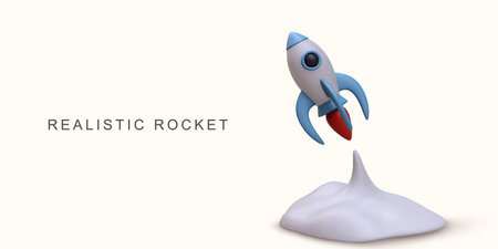 3d realistic space rocket launch on white background.のイラスト素材