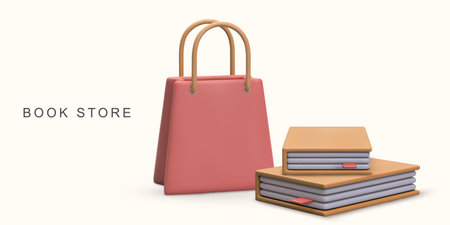 3d realistic advertisement for bookstore on white background.のイラスト素材