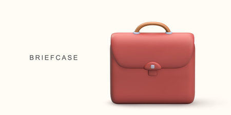 3d realistic red briefcase on white background.のイラスト素材