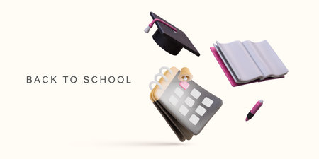 3d realistic back to school concept on white background.のイラスト素材