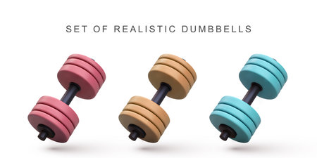 3d realistic colorful set dumbbells.のイラスト素材