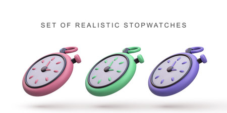3d realistic set stopwatches on white background.のイラスト素材