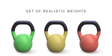 3d realistic set Kettlebells on white background.のイラスト素材