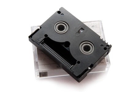 Videocassette standard miniDV isolated on a white backgroundの写真素材