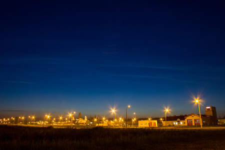 Night image of timber processing plant. Modern factory.のeditorial素材