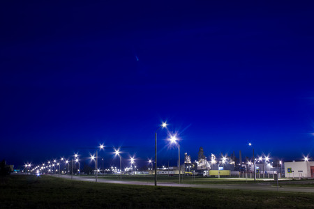 Road near the factory at night. Belarus Mogilev.のeditorial素材