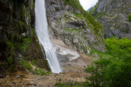 Abkhazia, a beautiful Gegsky waterfall in a mountain gorge.の写真素材