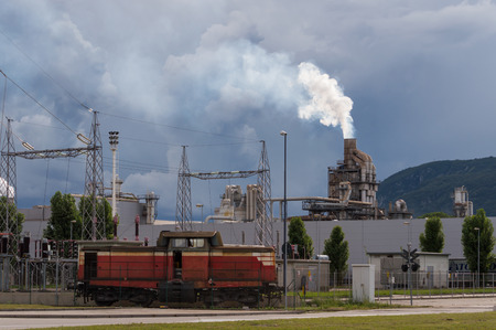 industrial scenes: with train and stormy skyのeditorial素材