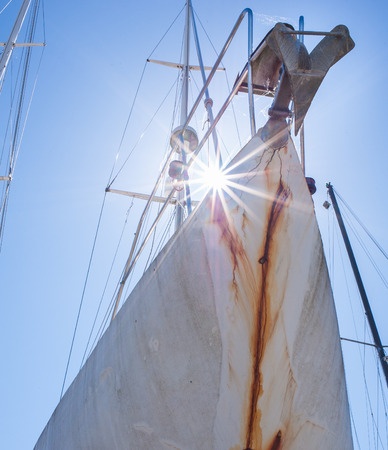 View of the bow of a boat in the yard for repairsの写真素材