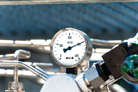 Pressure gauge to measure pressure in the system. High pressure gasの写真素材