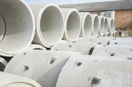 Concrete drainage pipes for industrial building construction.の写真素材