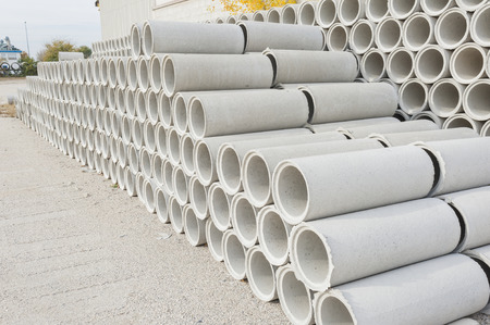 Concrete drainage pipes for industrial building construction.の写真素材