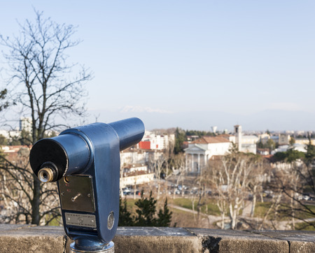 Coin Operated Telescope for sightseeing Italian city of Udineの写真素材