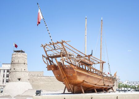 Historical museum in Dubai, United Arab Emirates.  Arabic Dhow in Dubai historical museum.のeditorial素材