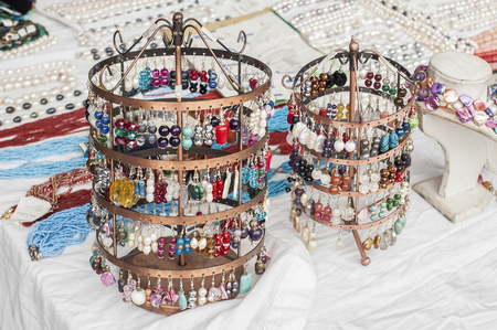 Jewelry earrings for sale. Costume jewelry.の写真素材