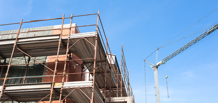 Construction scaffolding of a building under renovation.